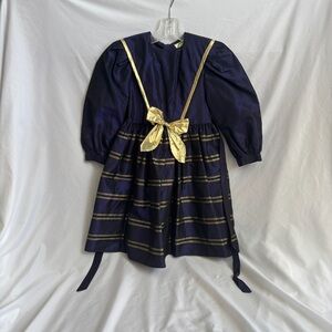 Vintage Manhattan Girl’s sz 6x Metallic Navy Blue & Gold Formal Coastal Dress